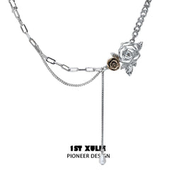 1ST XULIE "Golden Rose" 18K Gold Plated Statement Pendant Layered Necklace - Side View