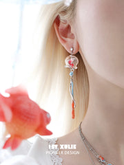 1ST XULIE Jewelry "THE SEA" Whimsical Goldfish Glass Dome Statement Drop Dangle Earrings - Texture