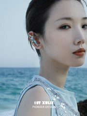 1ST XULIE "The Sea" Whimsical Goldfish Teardrop Dangle Needle Piercing Earrings in Platinum Plated - Lifestyle Shot