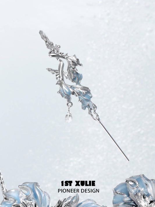 1ST XULIE "The Sea" Whimsical Goldfish Teardrop Dangle Needle Piercing Earrings in Platinum Plated - Product View