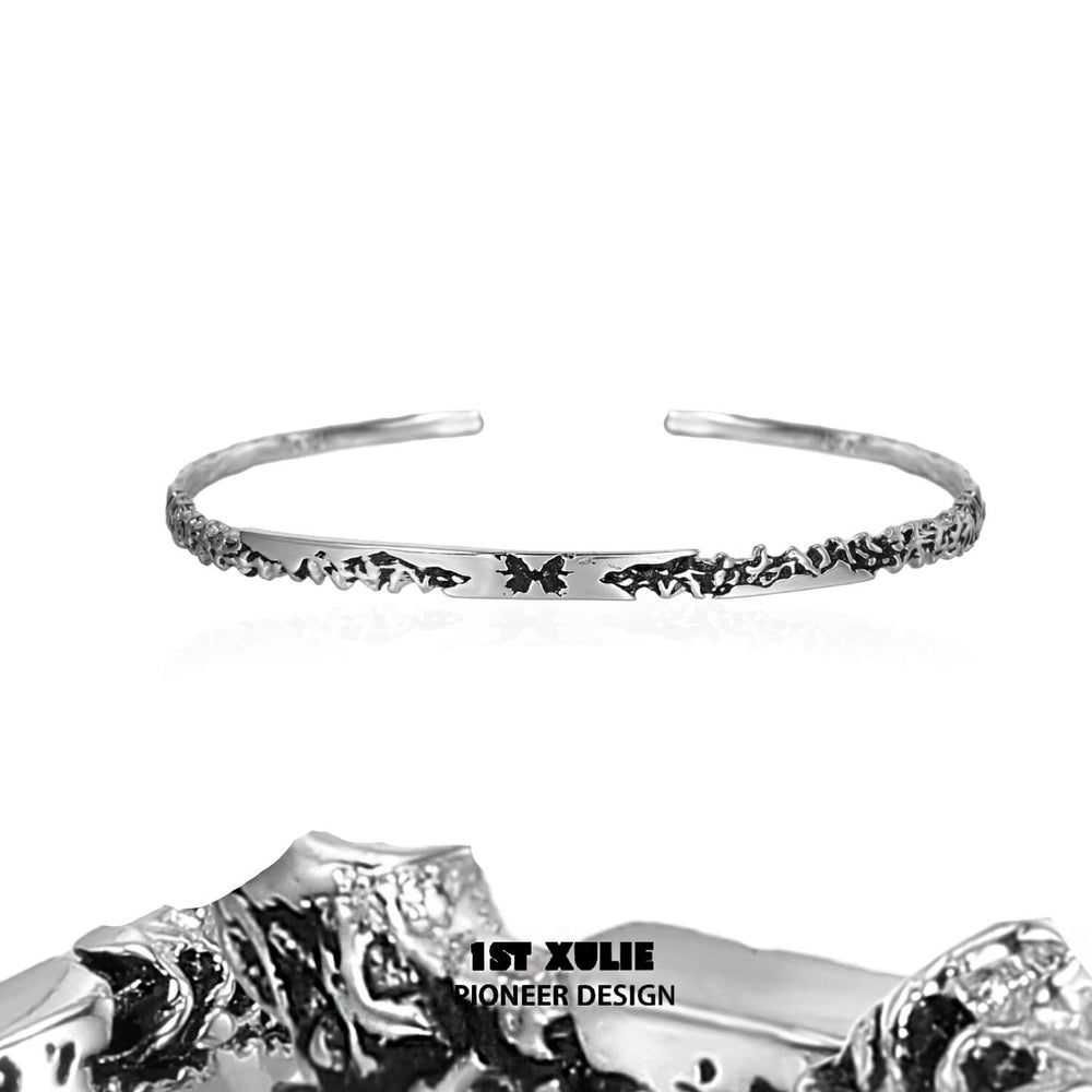1ST XULIE "Whiterfly" Gothic Black Butterfly Bangle Bracelet in 925 Sterling Silver - Detail Shot