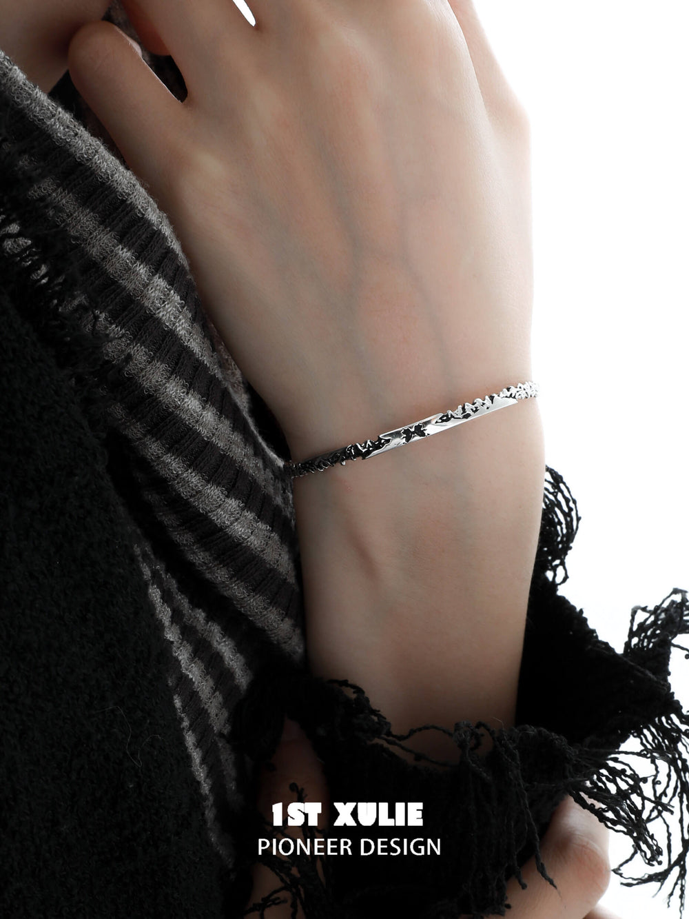 1ST XULIE "Whiterfly" Gothic Black Butterfly Bangle Bracelet in 925 Sterling Silver - Product View