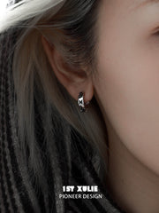 1ST XULIE "Whiterfly" Gothic Black Butterfly Dangle Huggie Earrings in Platinum Plated Brass - On Model Close-up