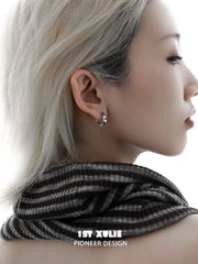 1ST XULIE "Whiterfly" Gothic Black Butterfly Dangle Huggie Earrings in Platinum Plated Brass - Product View on Display