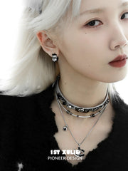 1ST XULIE "Ghosts Black Cat" Gothic Black Cat Dangle Charm Huggie Hoops in 18K Black Gold Plate - Detail Shot