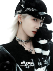 1ST XULIE "Ghosts Black Cat" Gothic Black Cat Dangle Charm Huggie Hoops in 18K Black Gold Plate - Lifestyle Shot