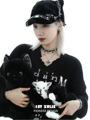 1ST XULIE "Ghosts" Gothic Black Cat Pendant Choker Necklace in Platinum Plated Brass - Lifestyle Shot