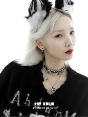 1ST XULIE "Ghosts" Gothic Black Cat Pendant Choker Necklace in Platinum Plated Brass - Product View