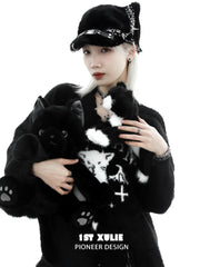 1ST XULIE "Ghosts Cat" Gothic Black Cat Wrap Ring in 925 Sterling Silver - Detail Shot