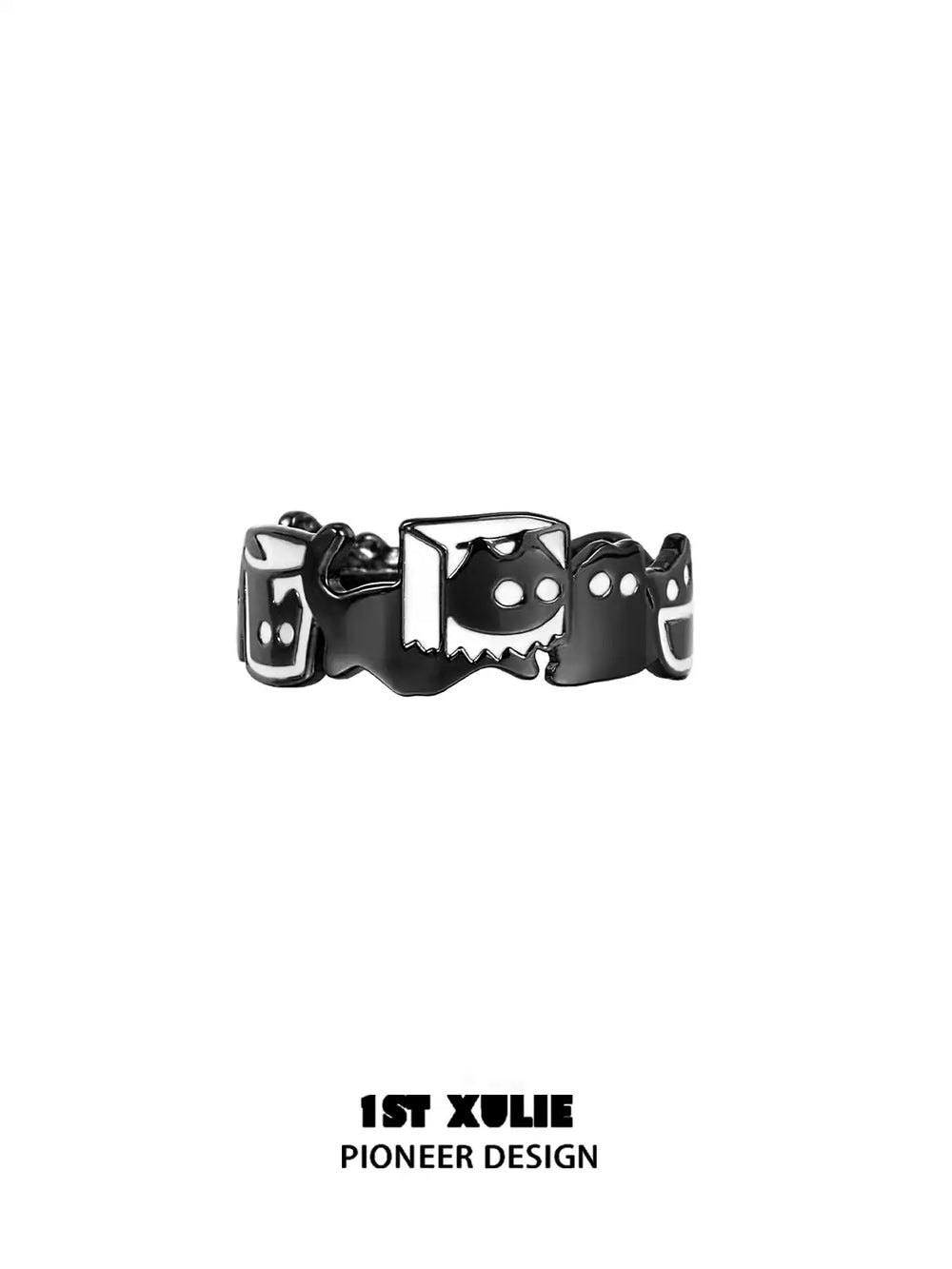 1ST XULIE "Ghosts Cat" Gothic Black Cat Wrap Ring in 925 Sterling Silver - On Model