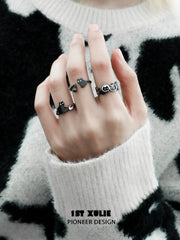 1ST XULIE "Ghosts Cat" Gothic Black Cat Wrap Ring in 925 Sterling Silver - Front View
