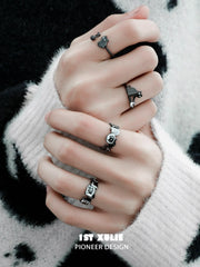 1ST XULIE "Ghosts Cat" Gothic Black Cat Wrap Ring in 925 Sterling Silver - Side View