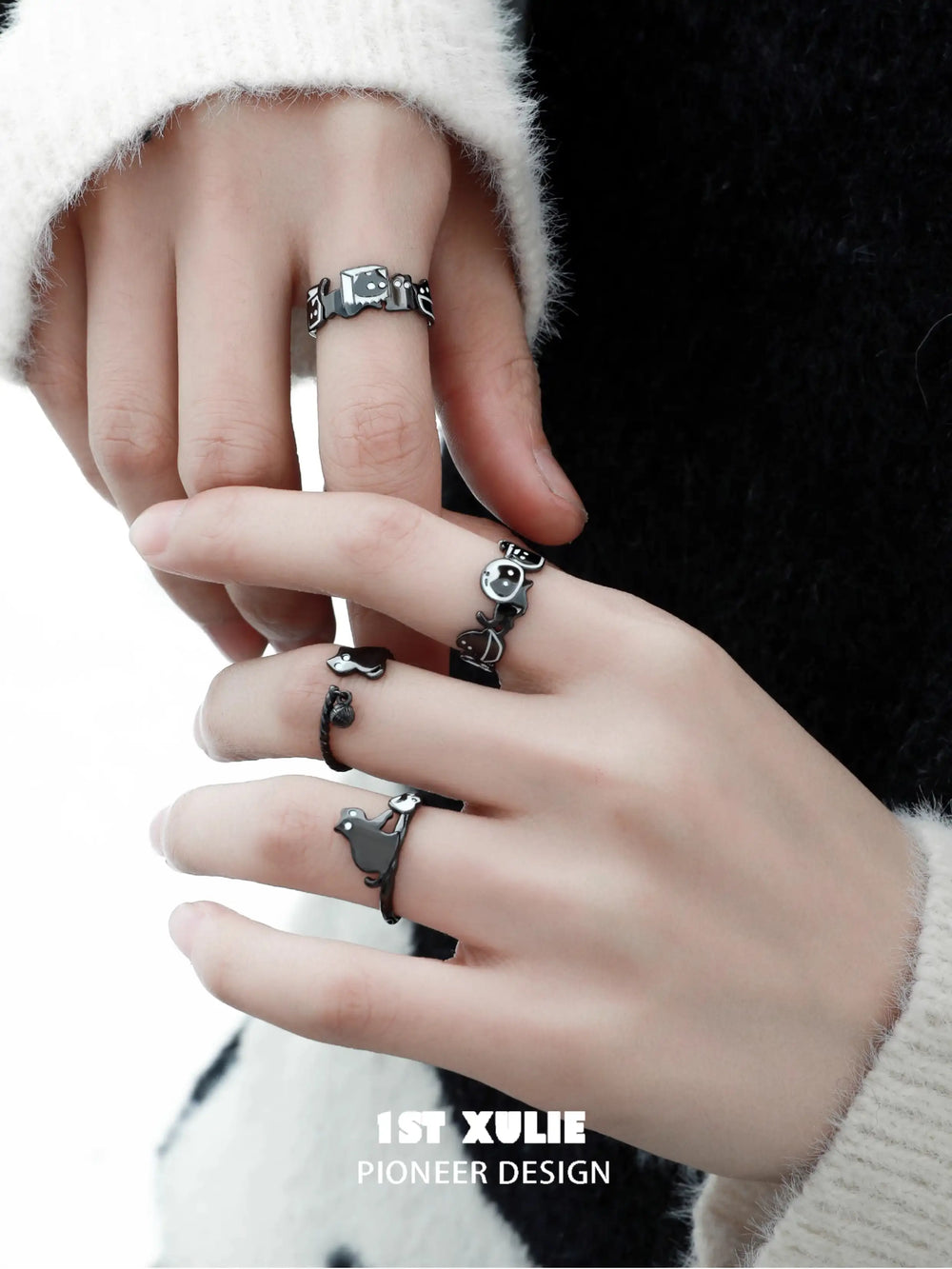 1ST XULIE "Ghosts Cat" Gothic Black Cat Wrap Ring in 925 Sterling Silver - Style Comparison