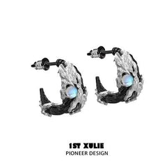 1ST XULIE "Lucifer" Gothic Black Swan Feather Dangle Earrings in 18K Gold & Black Gold Plating - Lifestyle Shot