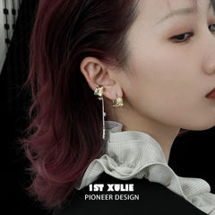 1ST XULIE "Lucifer" Gothic Black Swan Feather Dangle Earrings in 18K Gold & Black Gold Plating - Side View