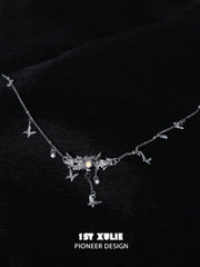 1ST XULIE "Whiterfly" Gothic Butterfly Bone Agate Necklace in Platinum Plated - Clasp Detail