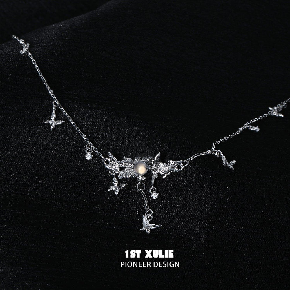 1ST XULIE "Whiterfly" Gothic Butterfly Bone Agate Necklace in Platinum Plated - Lifestyle Shot
