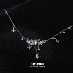 1ST XULIE "Whiterfly" Gothic Butterfly Bone Agate Necklace in Platinum Plated - Lifestyle Shot