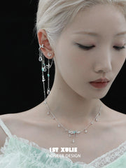 1ST XULIE "Whiterfly" Gothic Butterfly Bone Agate Necklace in Platinum Plated - On Model