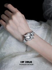1ST XULIE "Whiterfly" Gothic Butterfly Bracelet Watch in Platinum Plating - Clasp Detail