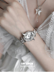 1ST XULIE "Whiterfly" Gothic Butterfly Bracelet Watch in Platinum Plating - Product View