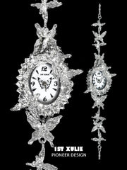 1ST XULIE "Whiterfly" Gothic Butterfly Bracelet Watch in Platinum Plating - On Model