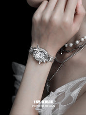 1ST XULIE "Whiterfly" Gothic Butterfly Bracelet Watch in Platinum Plating - Side View
