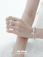 1ST XULIE "Whiterfly" Gothic Butterfly Pearl Ring in 925 Sterling Silver - Lifestyle Shot