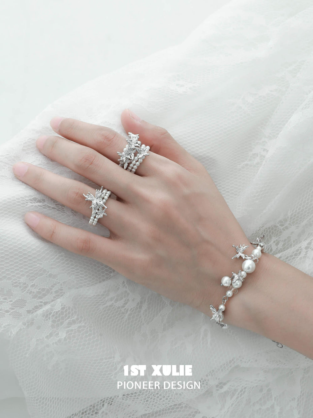 1ST XULIE "Whiterfly" Gothic Butterfly Pearl Ring in 925 Sterling Silver - Product View