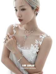 1ST XULIE "Whiterfly" Gothic Butterfly Pearl Ring in 925 Sterling Silver - On Model Close-up