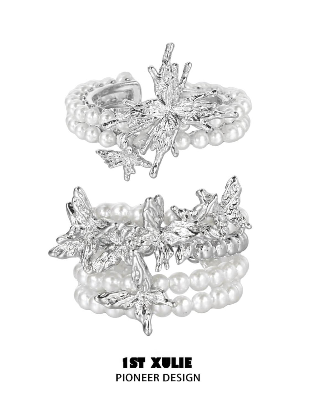 1ST XULIE "Whiterfly" Gothic Butterfly Pearl Ring in 925 Sterling Silver - Product View on Hand