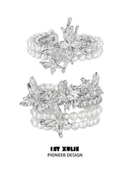 1ST XULIE "Whiterfly" Gothic Butterfly Pearl Ring in 925 Sterling Silver - Product View on Hand