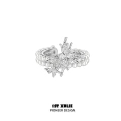 1ST XULIE "Whiterfly" Gothic Butterfly Pearl Ring in 925 Sterling Silver - Texture Detail