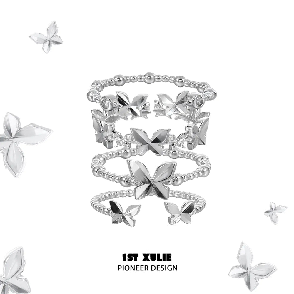 1ST XULIE "Whiterfly" Gothic Butterfly Rings Set in 925 Sterling Silver - Product View