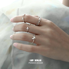 1ST XULIE "Whiterfly" Gothic Butterfly Rings Set in 925 Sterling Silver - On Model