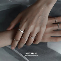 1ST XULIE "Whiterfly" Gothic Butterfly Rings Set in 925 Sterling Silver - On Model Close-Up