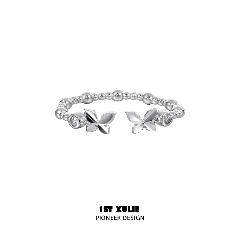 1ST XULIE "Whiterfly" Gothic Butterfly Rings Set in 925 Sterling Silver - Texture Detail