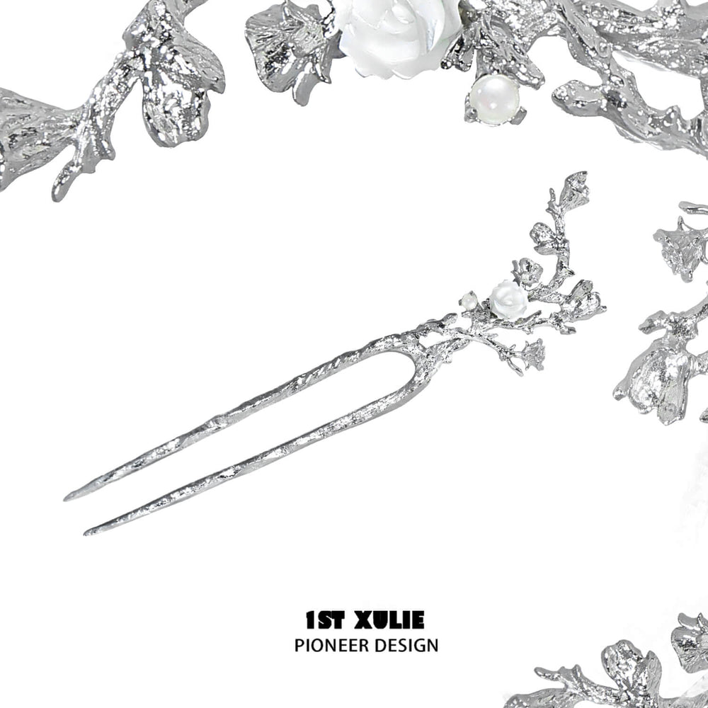 1ST XULIE "Whiterfly" Gothic Butterfly Skeleton Hair Pins in Platinum Plated - Side View