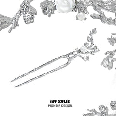 1ST XULIE "Whiterfly" Gothic Butterfly Skeleton Hair Pins in Platinum Plated - Side View
