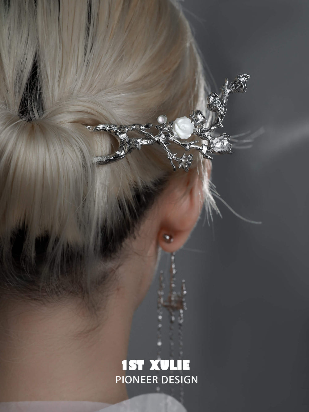 1ST XULIE "Whiterfly" Gothic Butterfly Skeleton Hair Pins in Platinum Plated - Product View