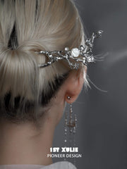 1ST XULIE "Whiterfly" Gothic Butterfly Skeleton Hair Pins in Platinum Plated - Product View