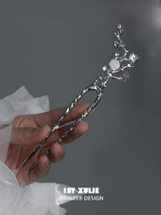 1ST XULIE "Whiterfly" Gothic Butterfly Skeleton Hair Pins in Platinum Plated - Angled Product View