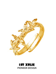 1ST XULIE "Whiterfly" Gothic Butterfly Statement Ring in 925 Sterling Silver and 24K Gold Plated - Product View