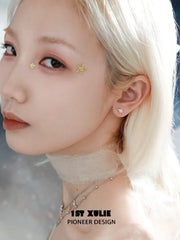 1ST XULIE "Cat's Gaze" Gothic Cat Head Stud Earrings in 925 Sterling Silver - Angle View