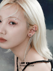 1ST XULIE "Cat's Gaze" Gothic Cat Head Stud Earrings in 925 Sterling Silver - Back View