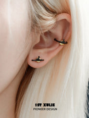 1ST XULIE "Cat's Gaze" Gothic Cat Head Stud Earrings in 925 Sterling Silver - On Model