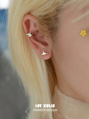 1ST XULIE "Cat's Gaze" Gothic Cat Head Stud Earrings in 925 Sterling Silver - On Model Close-Up