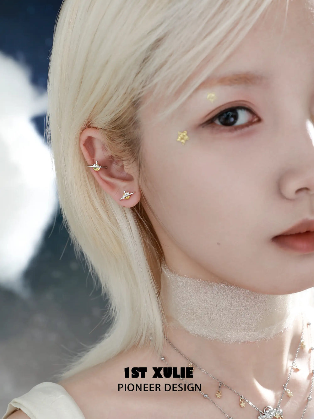 1ST XULIE "Cat's Gaze" Gothic Cat Head Stud Earrings in 925 Sterling Silver - Side View