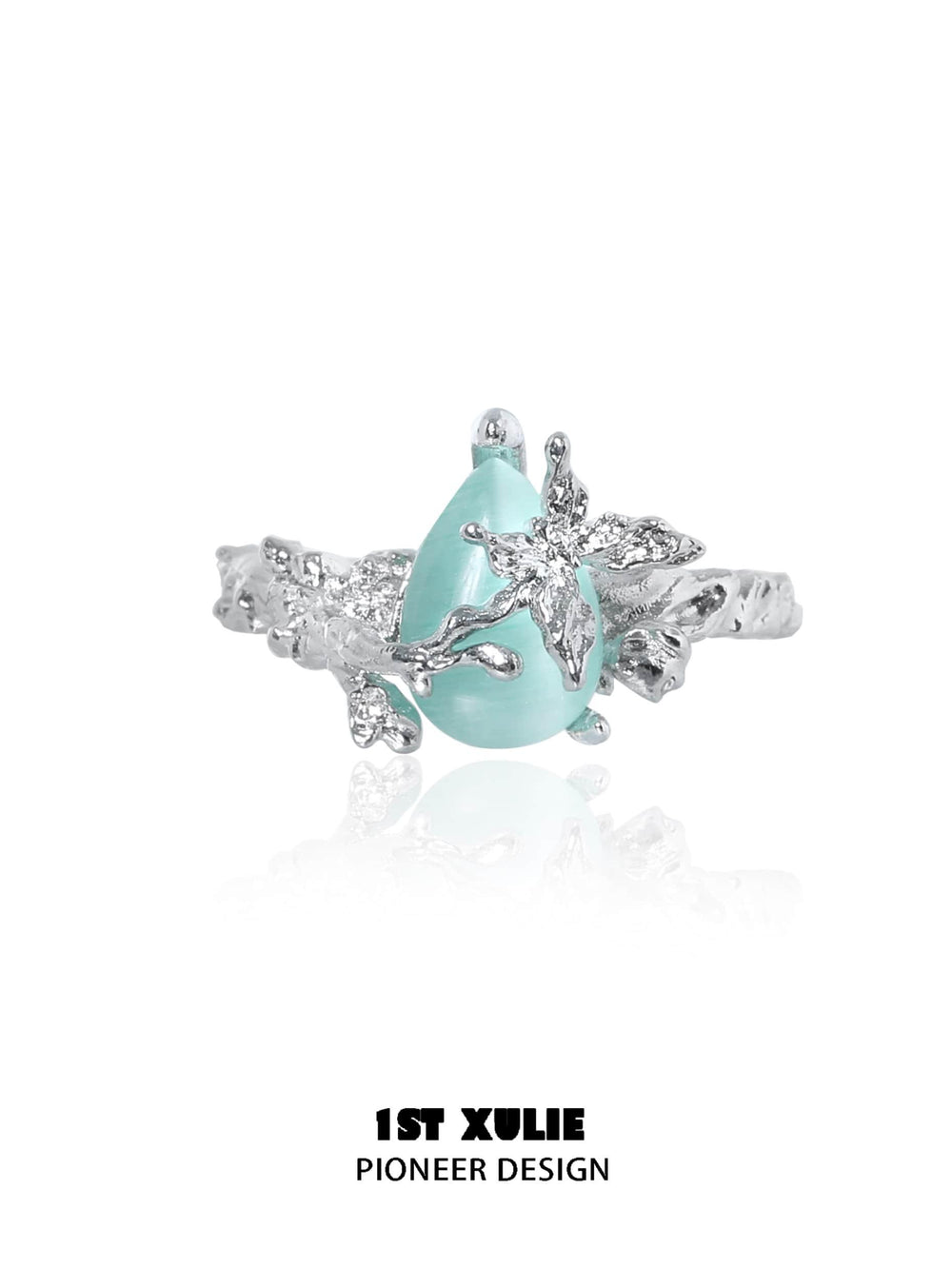 1ST XULIE "Whiterfly" Gothic Cat's Eye Butterfly Ring in 925 Sterling Silver - Product View