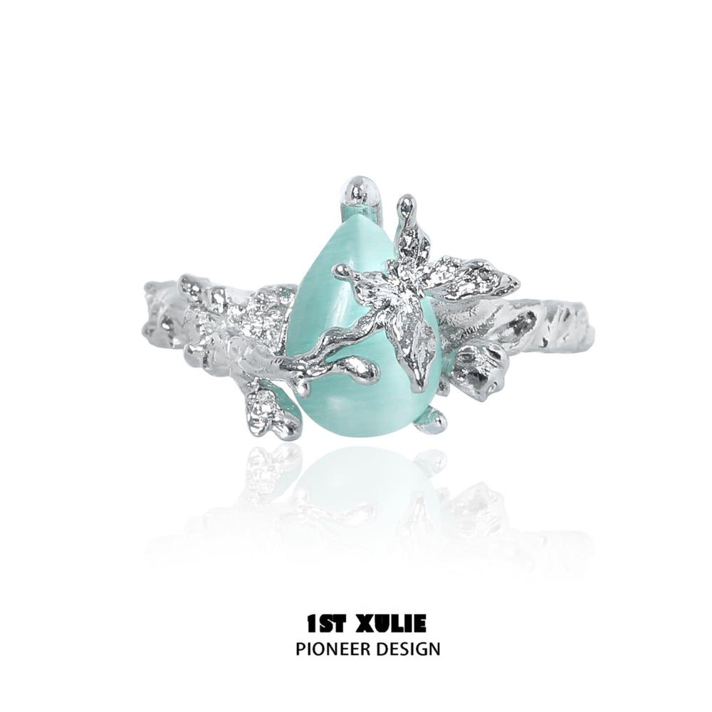 1ST XULIE "Whiterfly" Gothic Cat's Eye Butterfly Ring in 925 Sterling Silver - On Model